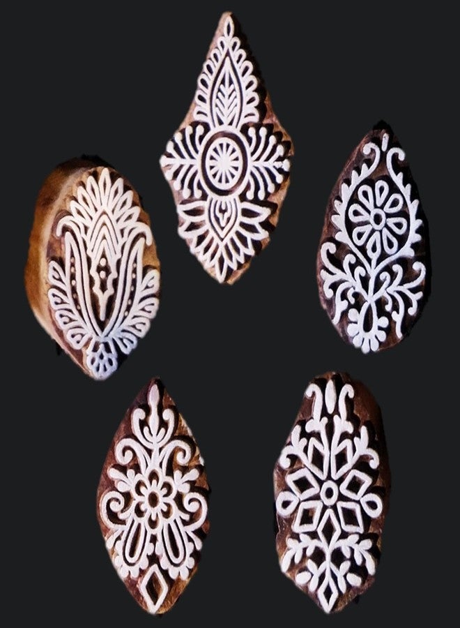 ecofynd Round Wood Block Stamps (Pack of 5), Wooden Blocks for Block Printing Stamp Set, Artistic Shapes Craft Kids Saree Border DIY Henna Fabric Textile Paper Clay Pottery Hand-Carved (BLOCK014) - Image 1
